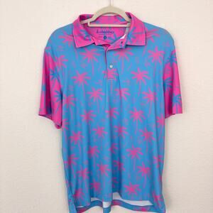 Chubbies Men Polo Shirt Sz S Tropical Palm Vacation Summer Lightweight Pink Blue